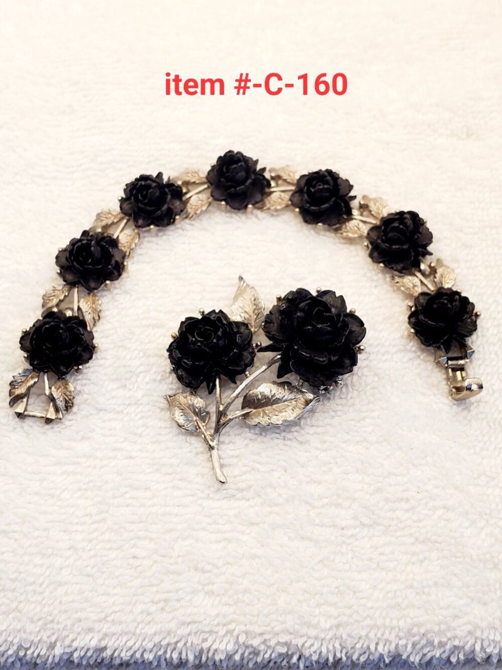 1 Vintage Black Rose Bracelet & Brooch set, item # C160,. wt. 52 grams.